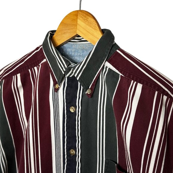 Vintage Ivy Crew 90s Stripe Button Down Shirt XL Preppy Country Western - Picture 3 of 9